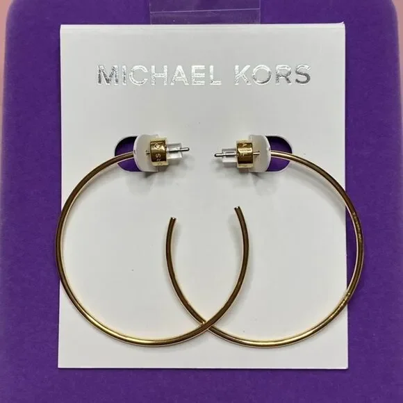 💛 NWT Michael Kors Precious-Metal Plated Brass Medium Hoop Earrings - Picture 3 of 5